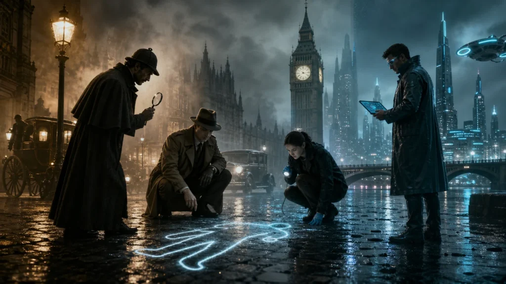 Four detectives from different eras investigating the same temporal mystery