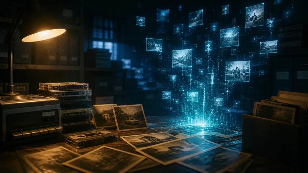 Fotografías antiguas transformándose en recuerdos digitales mediante inteligencia artificial